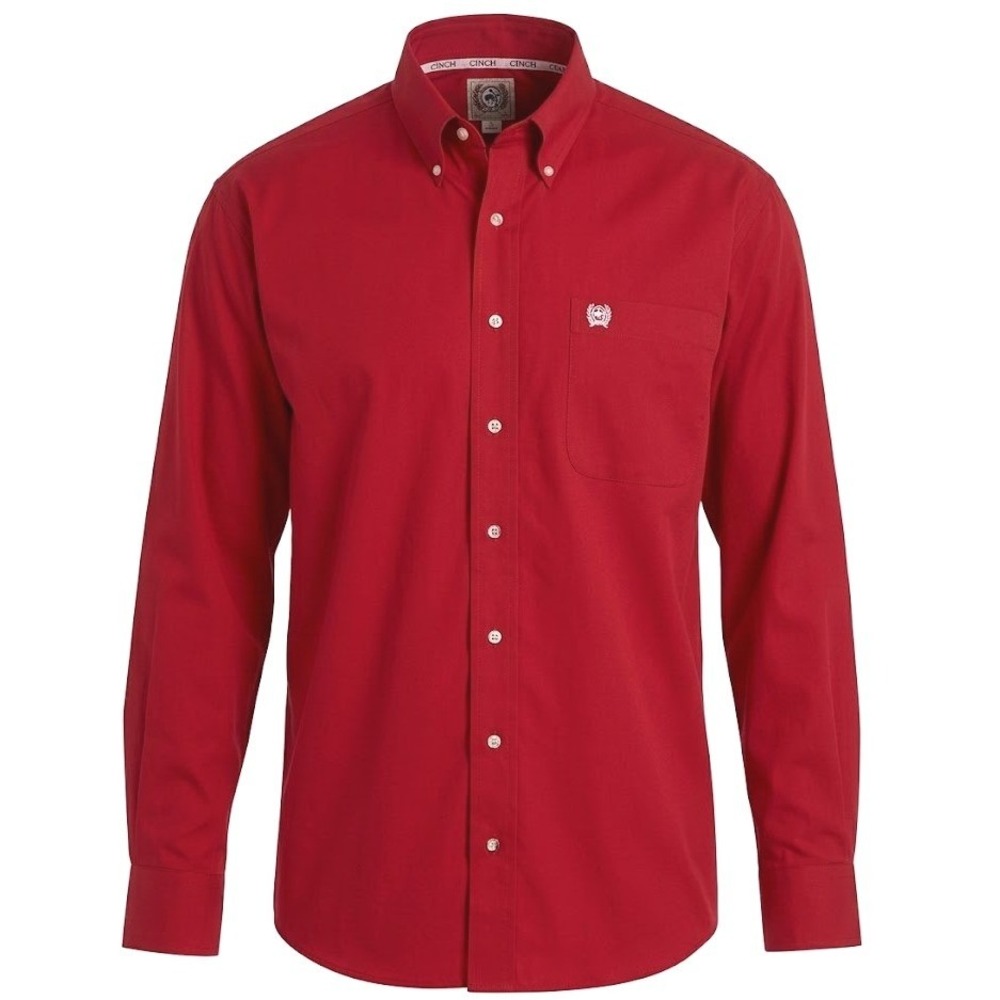 Cinch Mens Medium Red Solid Long Sleeve Button Down Western Shirt NOTES - CJ